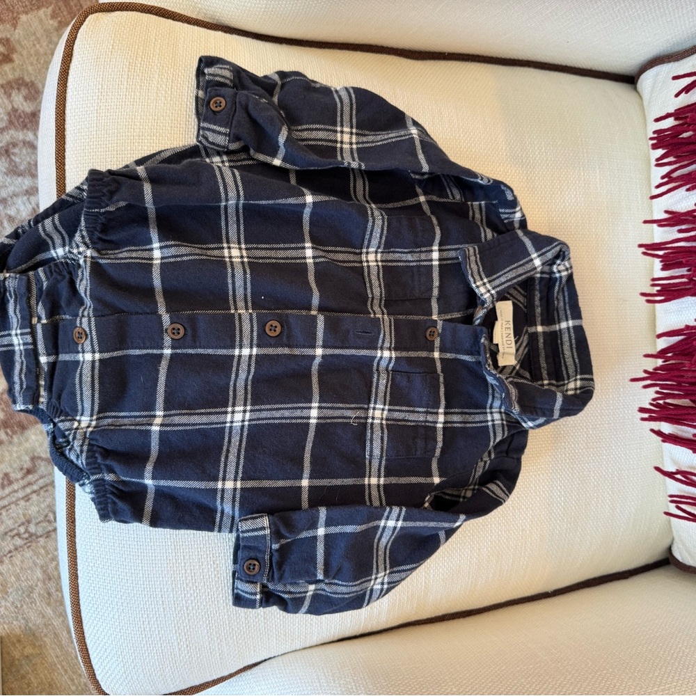Colored Organics KENDI Navy Plaid Button-Up body suit, 6-12